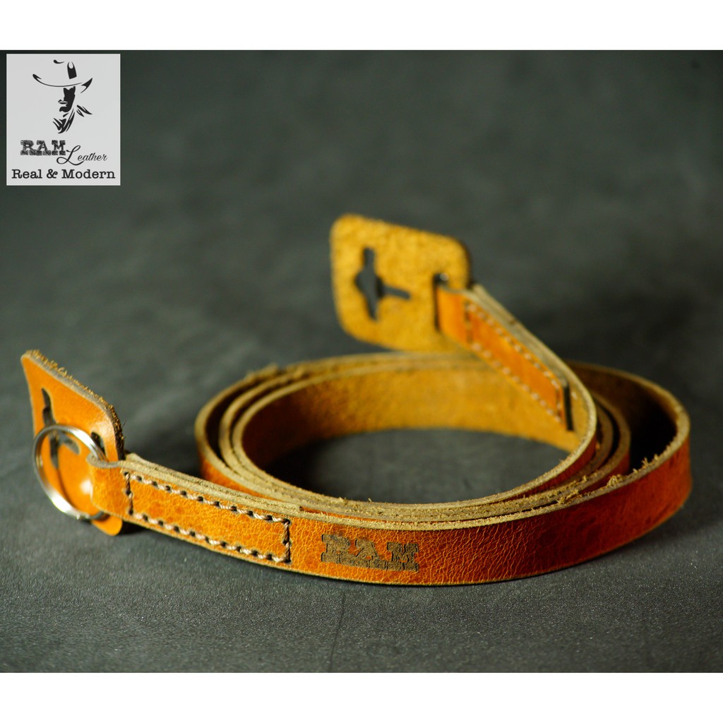 Dây máy ảnh vintage RAM Leather A2 da bò thật nâu đỏ