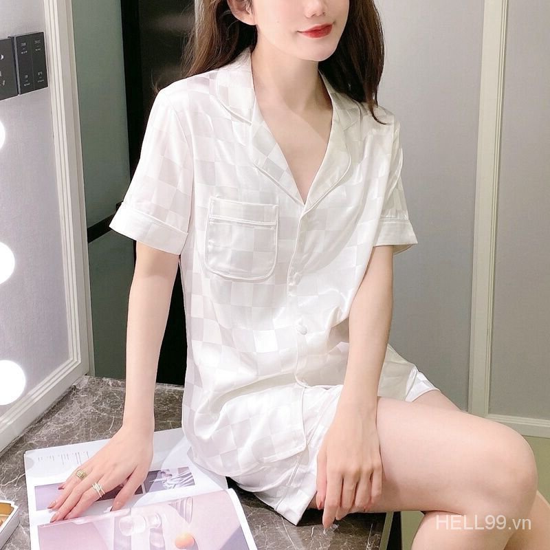 Korean Style Spring and Autumn New Model Korean Style Women's Long Sleeve Wide Sleeve Silk Silk Pajamas Set | BigBuy360 - bigbuy360.vn