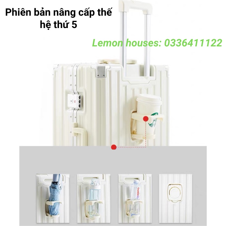 Vali du lịch khung nhôm khóa sập kèm chức năng sạc, đựng bình nước, chống va đập