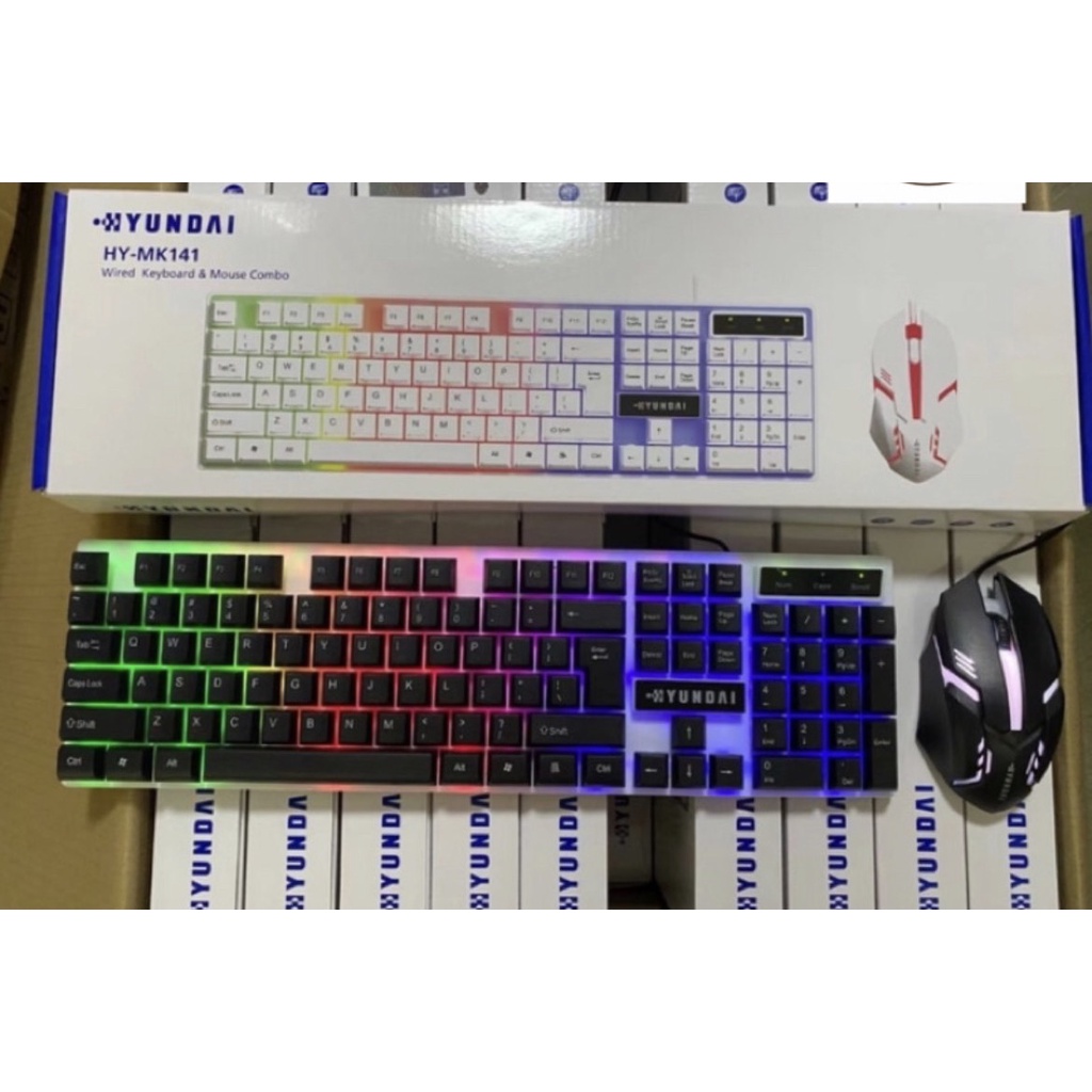 [TẶNG LÓT CHUỘT] Combo Phím Chuột Có Dây Giả Cơ HYUNDAI HY MK141 - Chuyên game - Có đèn LED 7 màu