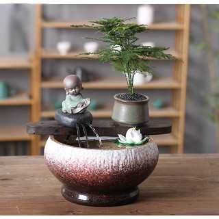 Thác nước phong thủy chậu tròn đá thiền