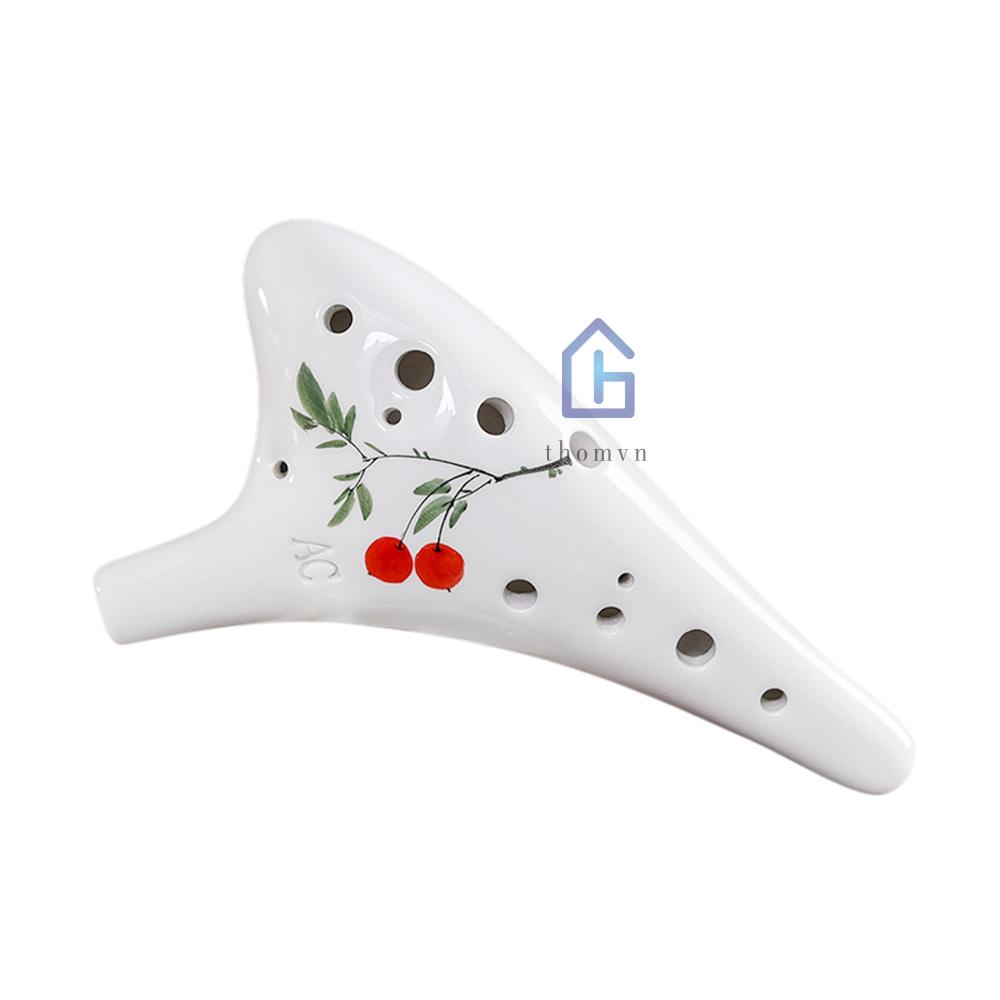 Sáo Ocarina đầu tròn 12 lỗ bằng gốm kèm dây đeo bảo vệ cho người mới bắt đầu
