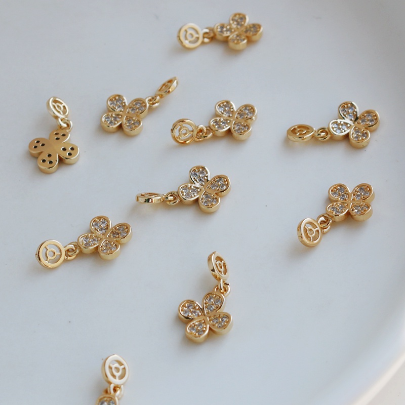 Mặt dây chuyền hình cỏ ba lá mạ vàng 14K 9mm