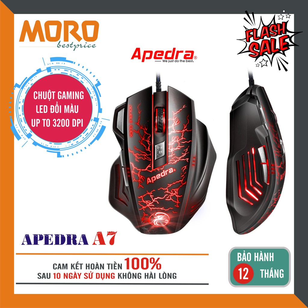Chuột máy tính có dây Gaming Apedra A7 – Led đổi màu cực đẹp – độ nhạy lên tới 3200 DPI