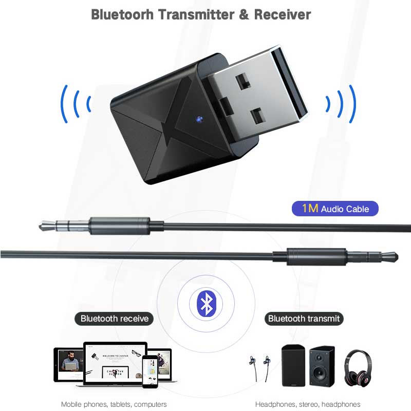 Bộ Thu Tín Hiệu Bluetooth 5.0 USB 2 Trong 1 Aux RCA 3.5Mm Cho TV PC Xe Hơi