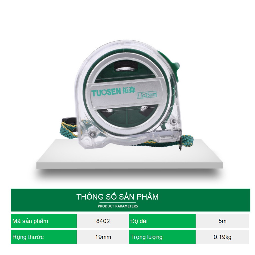 Thước cuộn 5m x 19mm trắng trong, thước rút 5m, thước kéo 5m - chính hãng TUOSEN