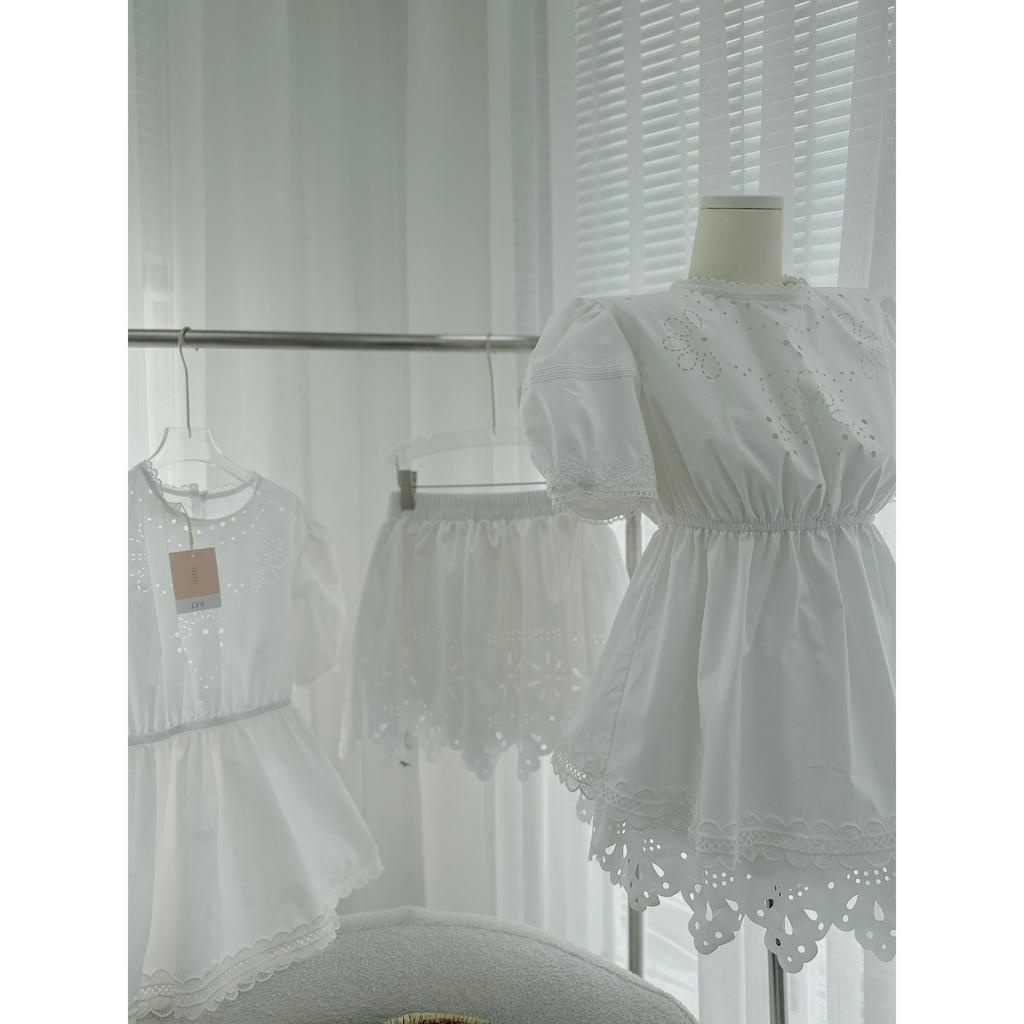 SET ÁO BBD ĐỤC LỖ REN BO CHUN NGỰC + QUẦN SHORT REN ĐỤC LỖ (TH)