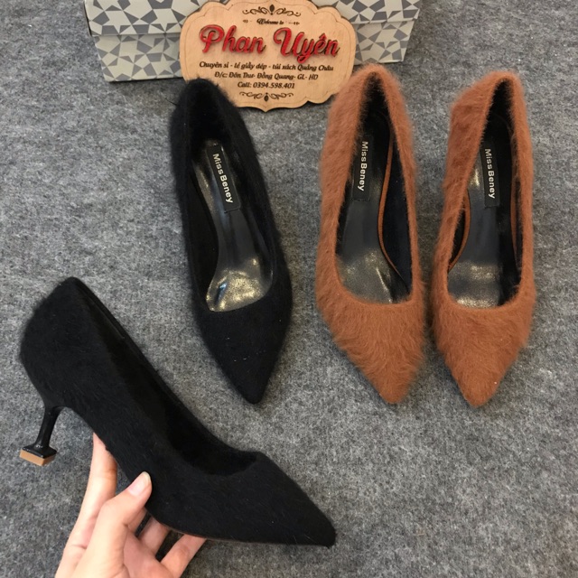 Giầy cao gót lông cao 5cm hãng Miss Beney hàng quảng châu full hộp có sẵn