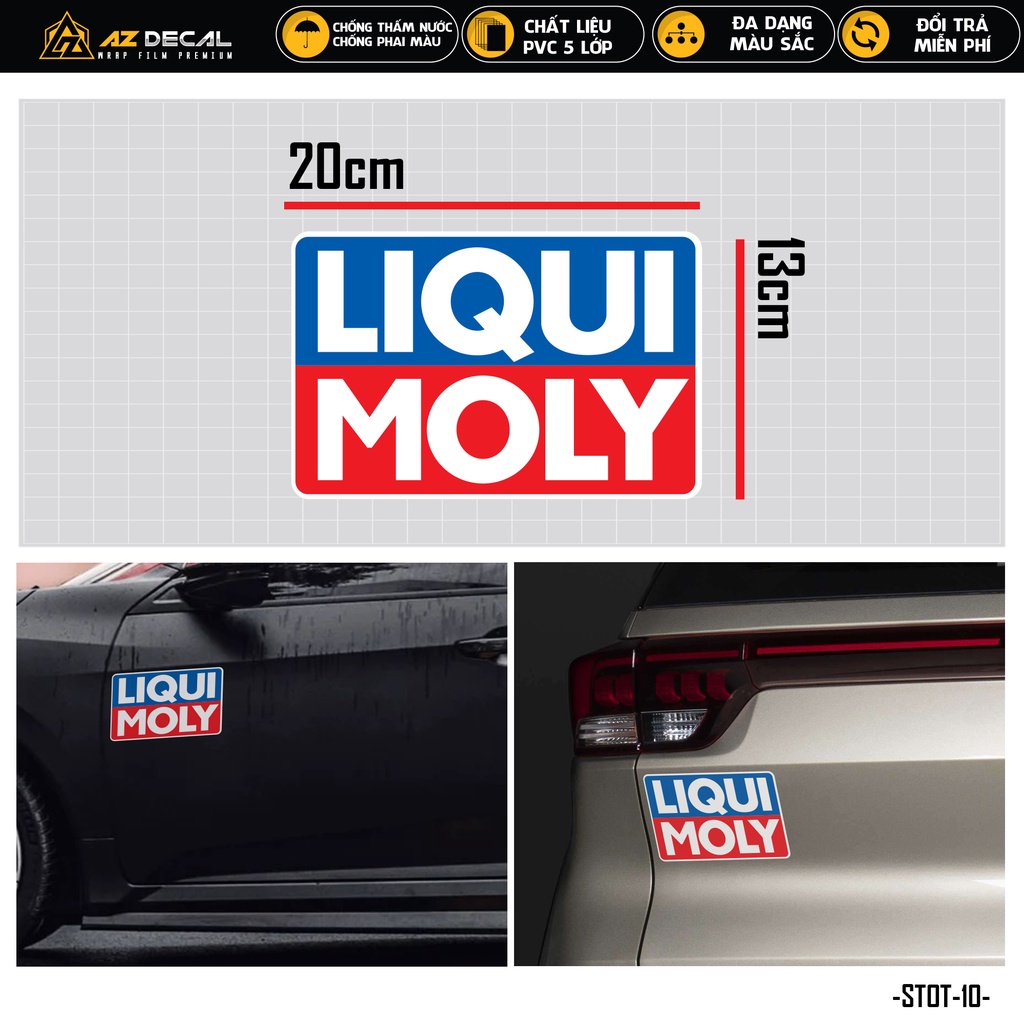 Tem Dán Xe Ô Tô Thiết Kế LIQUI MOLY | STOT-10 | Sticker Oto Xe Hơi 4 Chỗ 7 Chỗ Sườn Kính Lái Cản Sau Gương Cửa Xe...