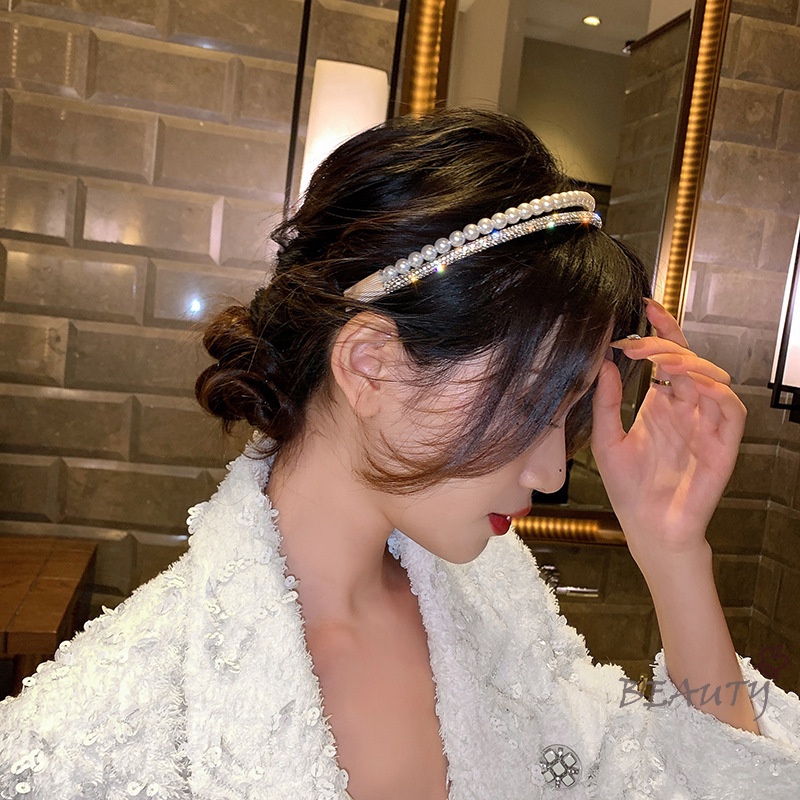 Băng Đô Cài Tóc Đính Đá Ngọc Trai Thời Trang Đơn Giản Cho Nữ