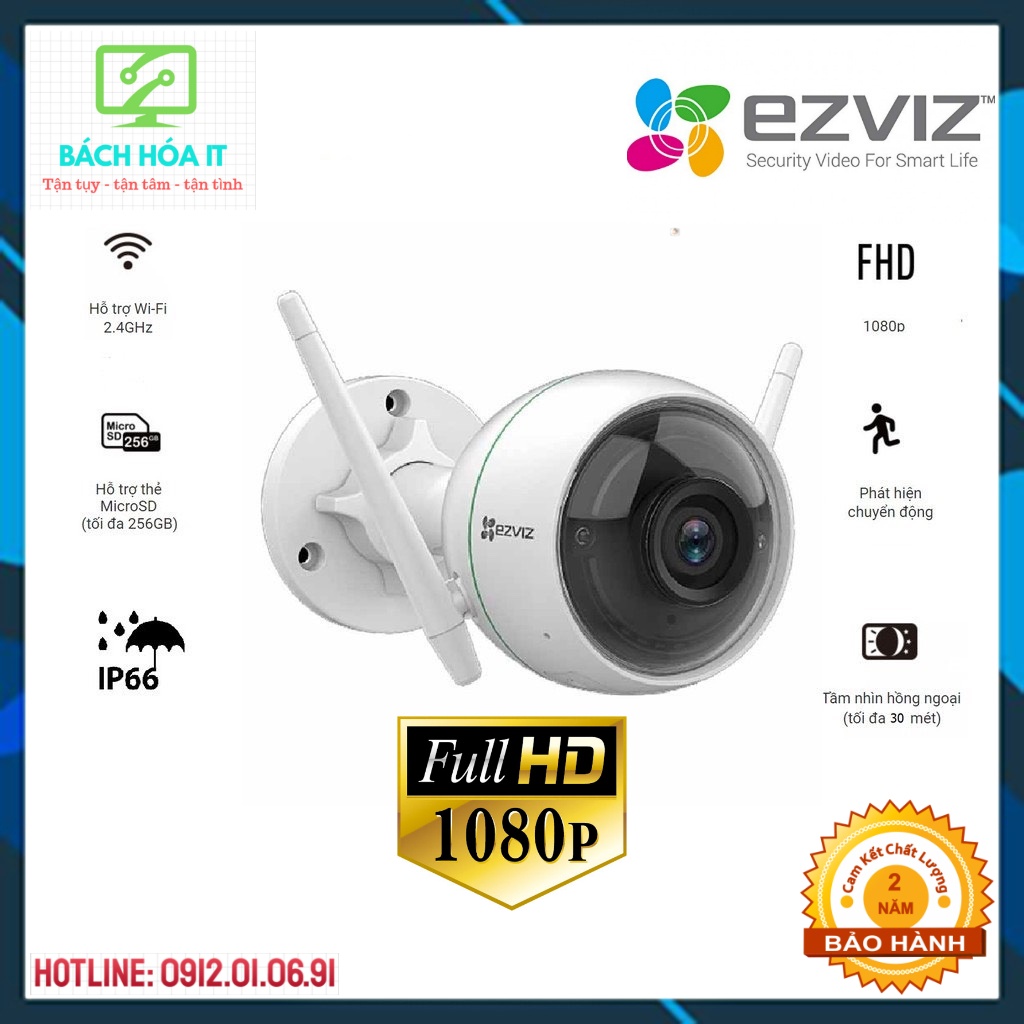 Camera IP WIFI 2M Ngoài Trời AI Thông Minh EZVIZ C3WN Không còi đèn, chính hãng bảo hành 24 tháng | BigBuy360 - bigbuy360.vn