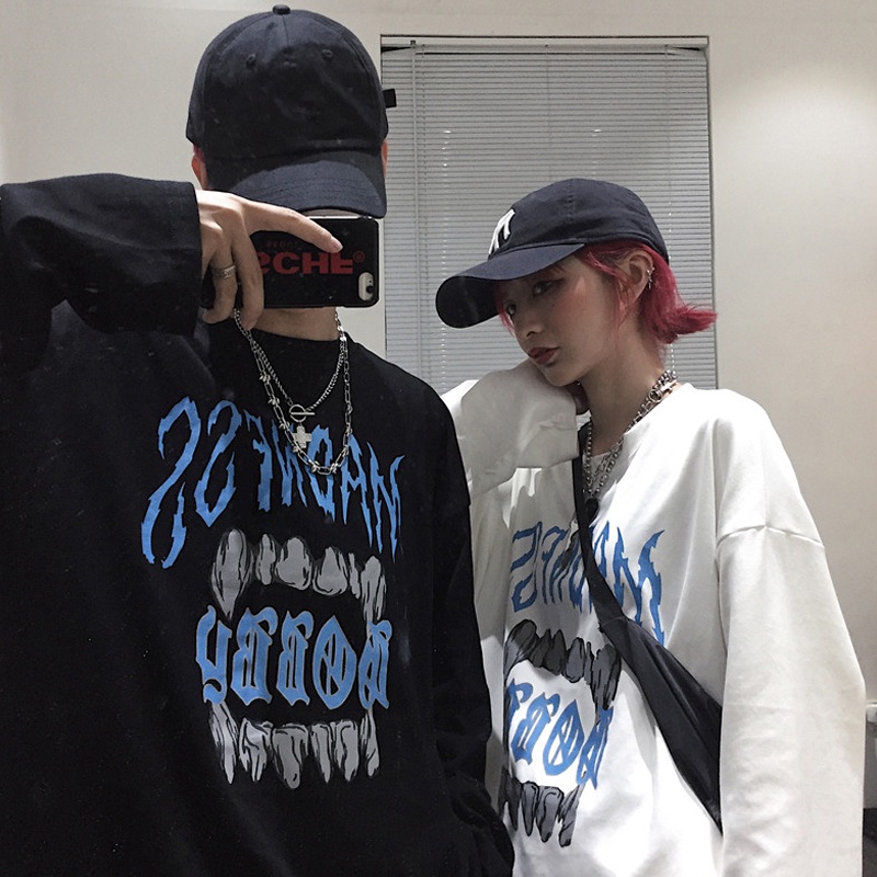 Áo Thun Tay Dài Cổ Tròn Dáng Rộng In Họa Tiết Phong Cách Hip Hop Thời Trang Hàn Quốc Cho Nam Size M-8Xl