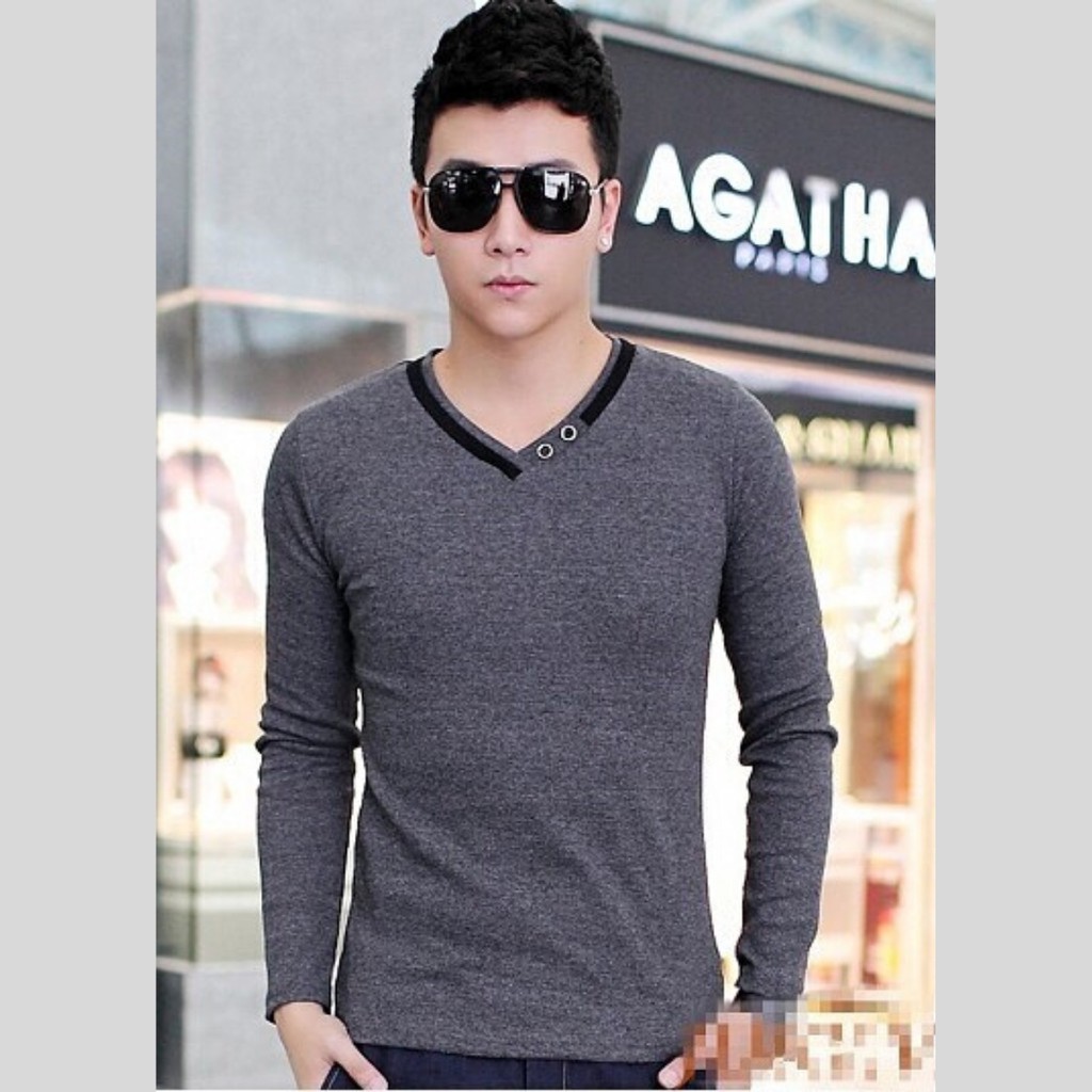 [Giá Sập Sàn] Áo thun nam dài tay cổ tim phong cách thời trang hàn quốc -A010 | BigBuy360 - bigbuy360.vn