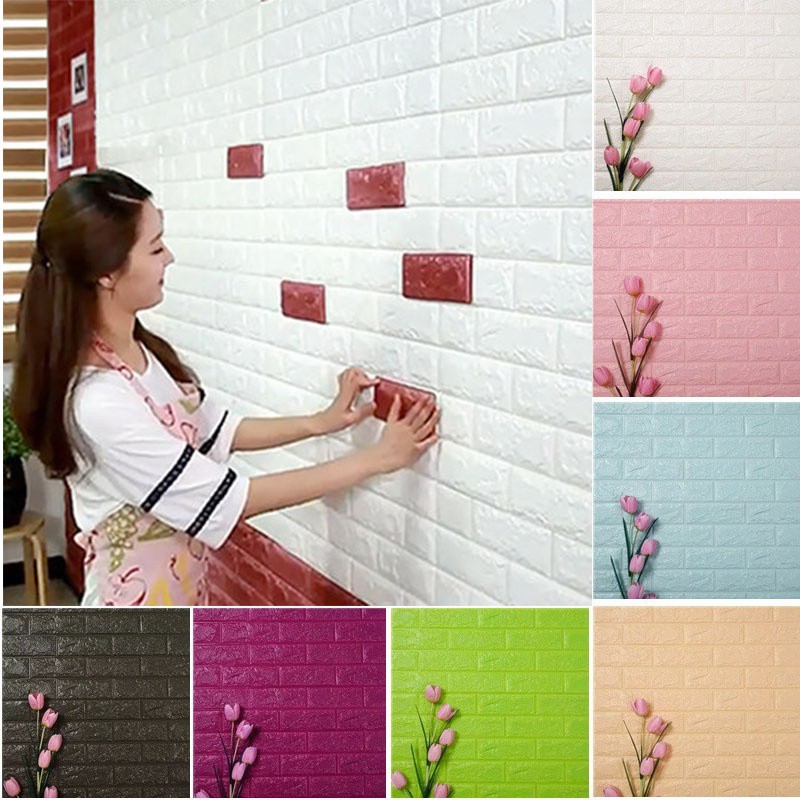 New PE Foam 3D Wallpaper DIY Wall Stickers Decor Embossed Brick Stone  .