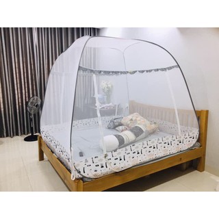 Màn Chụp , Mùng Chụp Đỉnh Rộng Cao Cấp Mộc Miên - Mẫu  Xám Khủng long ( hình thật )