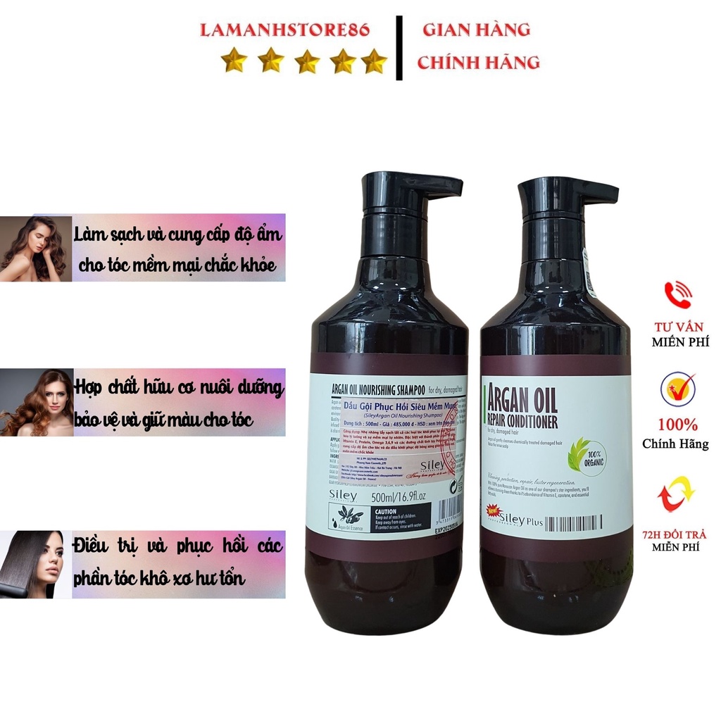 Dầu gội Siley Argan Oil dầu gội thảo dược dưỡng sinh phục hồi, ngăn rụng tóc cặp 500ml hàng hiệu chính hãng