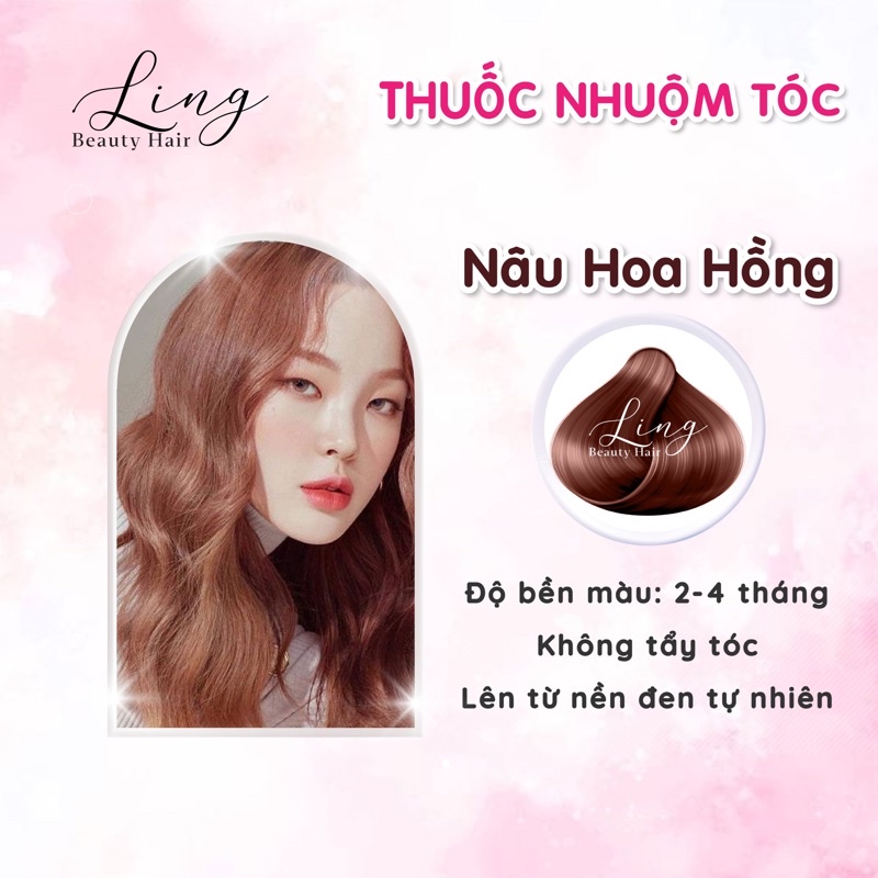 Thuốc nhuộm tóc màu NÂU HOA HỒNG, không tẩy tóc lên từ nền đen tự nhiên