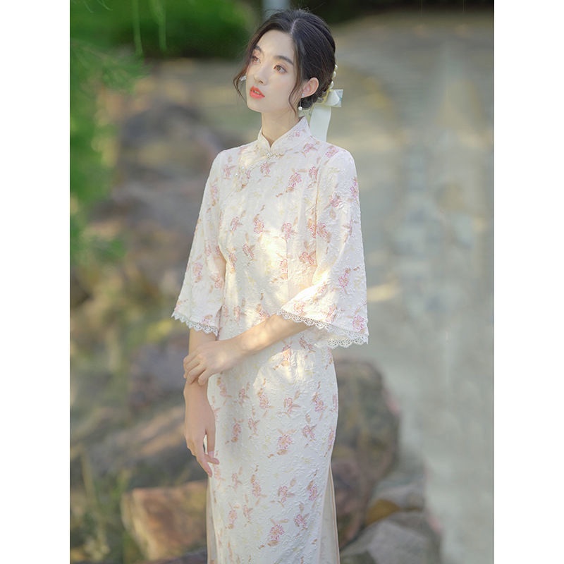 Đầm Sườn Xám Tay Dài Phong Cách Trung Hoa Cho Nữ