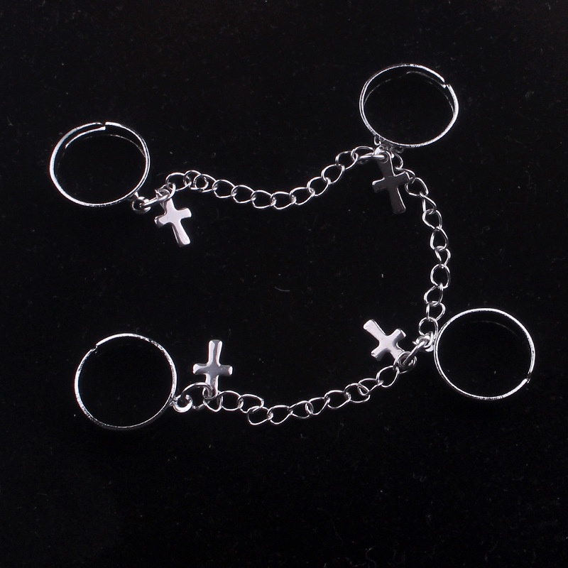 Nhẫn Kết Hợp Dây Xích Hình Chữ Thập Phong Cách hip hop Cho Nam Và Nữ