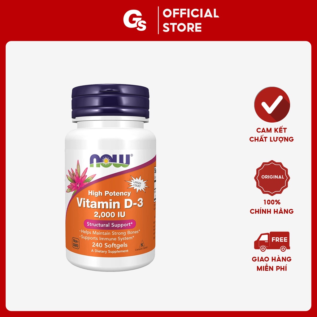 Viên uống Now Vitamin D3 2000IU (50mcg) nhập khẩu Mỹ phân phối Gymstore hỗ trợ tăng cường đề kháng, hỗ trợ tim mạch