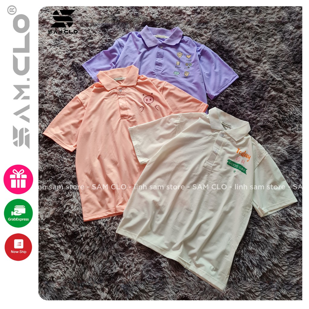 Áo thun POLO nữ tay lỡ có cổ phông form rộng freesize unisex mặc đi học, cặp, nhóm, lớp in hình DỄ THƯƠNG