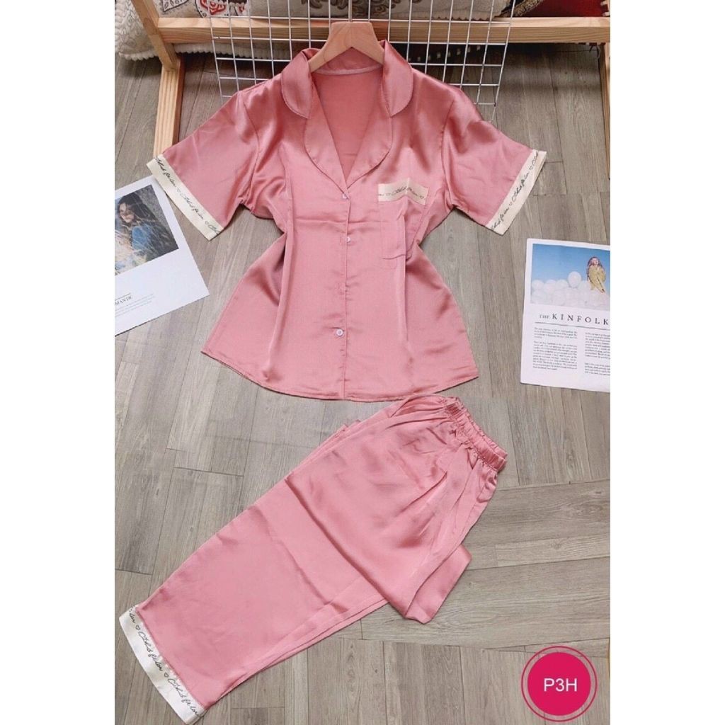 Bộ đồ ngủ lụa pijama dài tay và cộc tay chất lụa mịn màng, from rộng thoải mái mặc cực mát | BigBuy360 - bigbuy360.vn