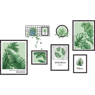 Decal dán tường khung ảnh lá xanh nhiệt đới