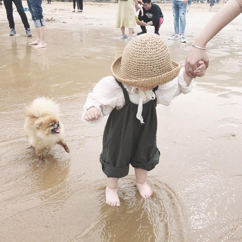 Nón cối phối ren hoa phong cách Hàn Quốc cho bé