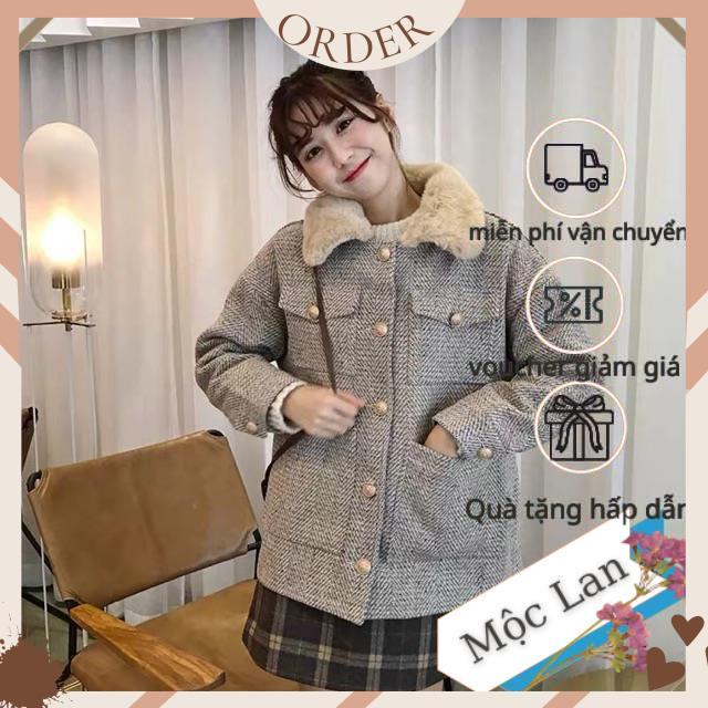 Áo khoác dạ cổ lông/ áo dạ tweed cao cấp dành cho nữ