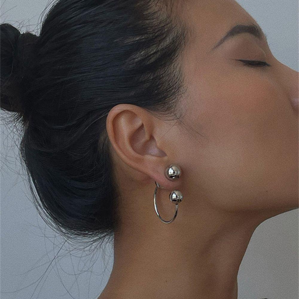 Bông Tai Dạng Hạt Tròn Tối Giản Phong Cách Hip Hop Hàn Quốc Cho Nữ