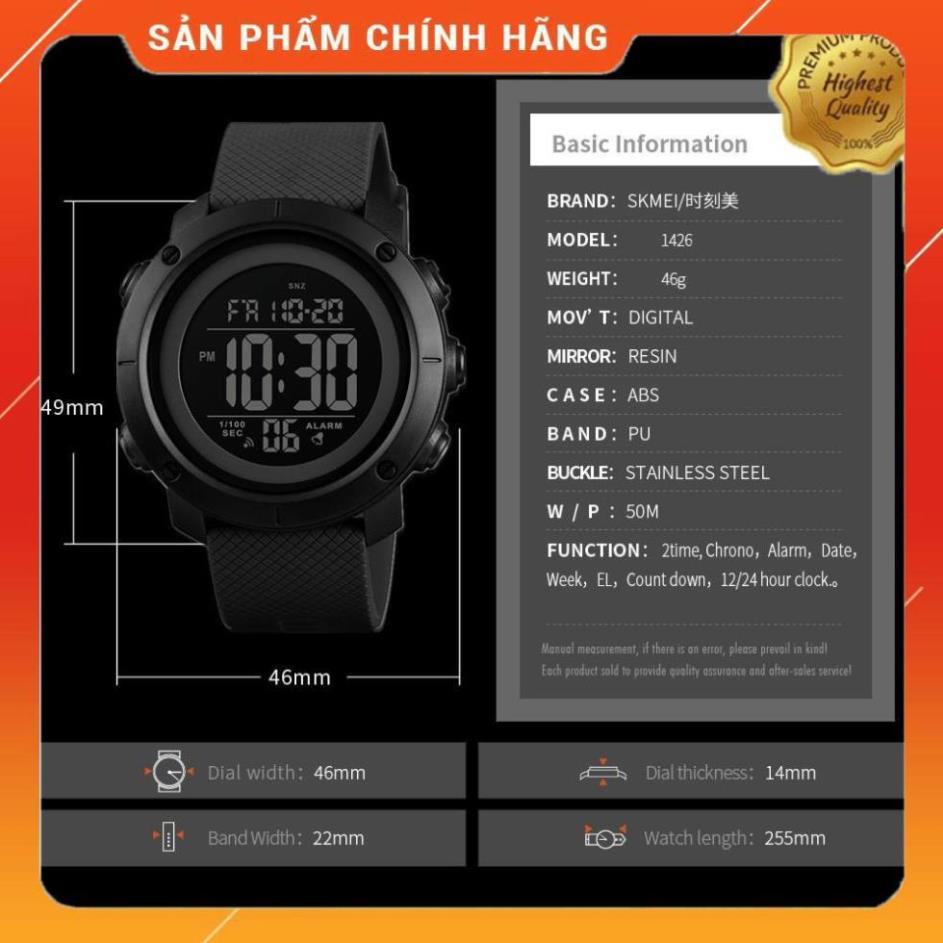 Đồng Hồ SKMEI 1426 Kĩ Thuật Số Chống Thấm Nước Có Đèn Nền EL Phong Cách Thể Thao Cho Nam