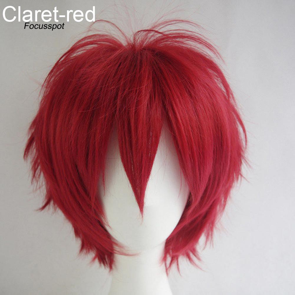 Men Women Multi-Color Short Straight Hairpiece Full Wig for Anime Party Cosplay