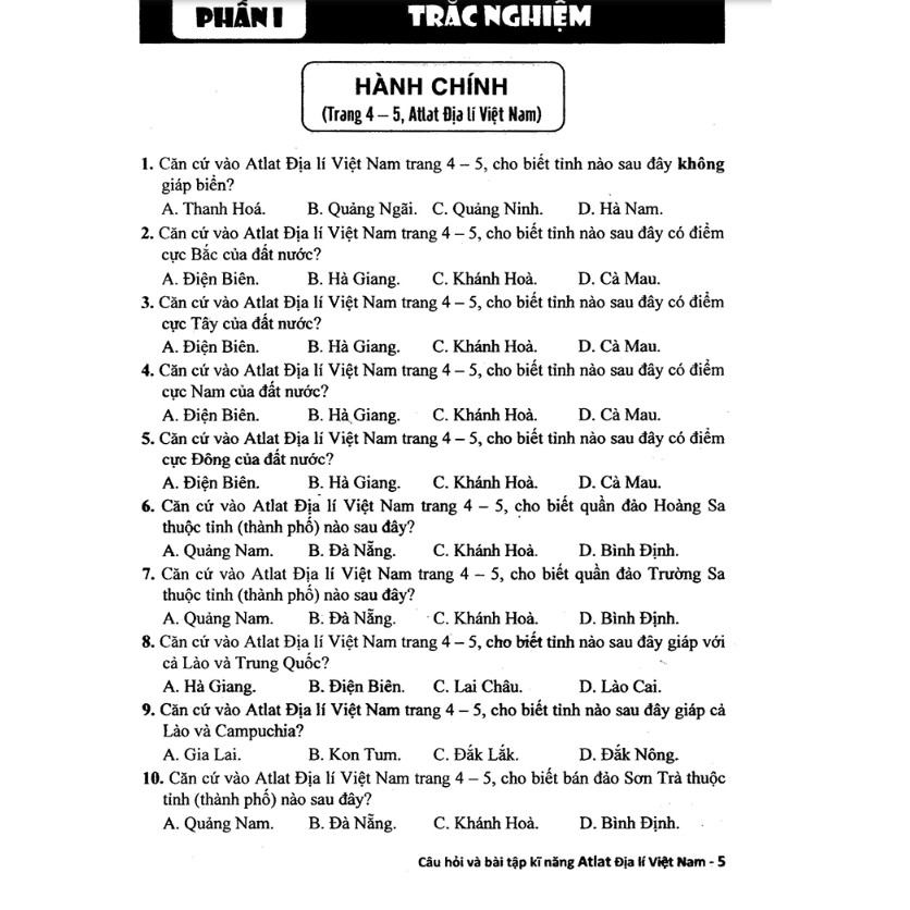 Sách - [luyện thi THPT ] Câu Hỏi Và Bài Tập Kĩ Năng Atlat Địa Lí Việt Nam