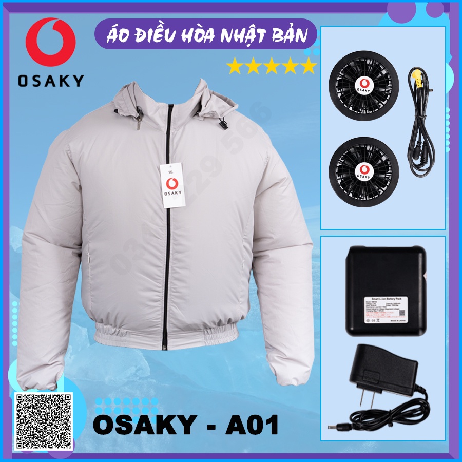 Áo Điều Hòa Quạt Gió Osaky Nhật Bản Chính Hãng, Làm Mát Cơ Thể Tự Nhiên - Ghi Trắng