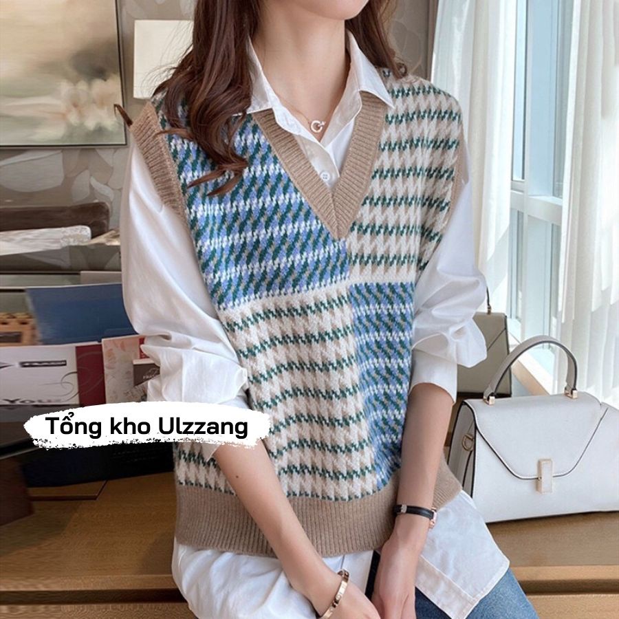 Áo Gile Len Cổ V Chất Dày Dặn Nhiều Màu Vintage Phong Cách Hàn Quốc