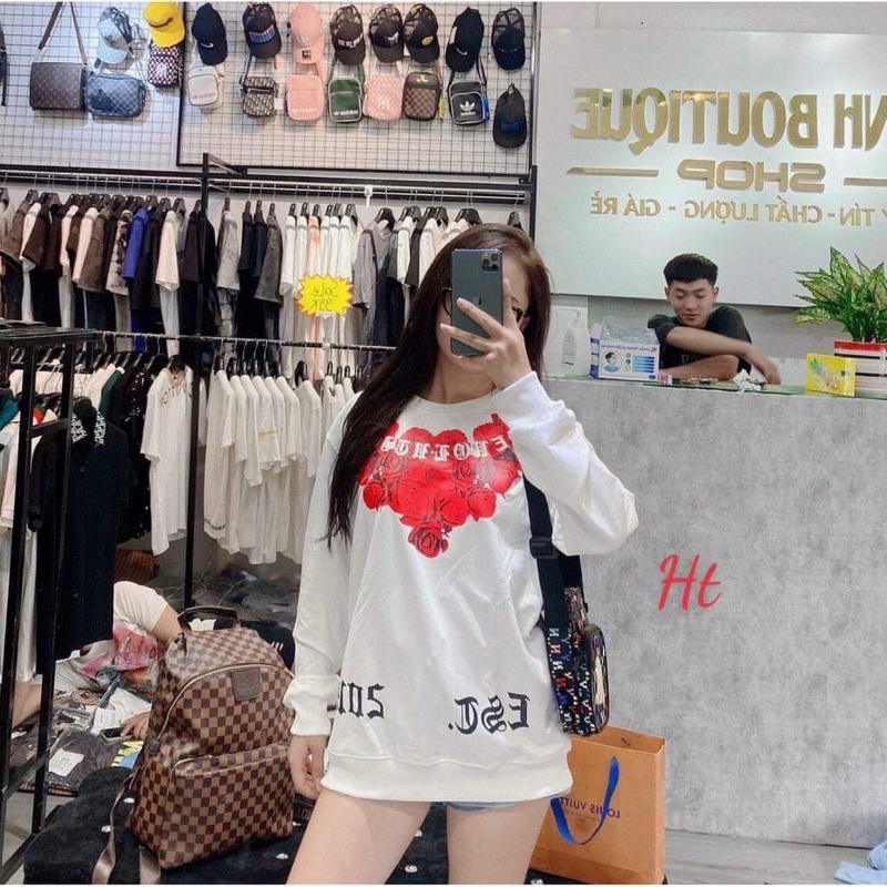 [ Mã 12FASHIONSALE1 giảm 10K đơn 50K ] Áo nỉ bo cotton hoa hồng HT12 | BigBuy360 - bigbuy360.vn