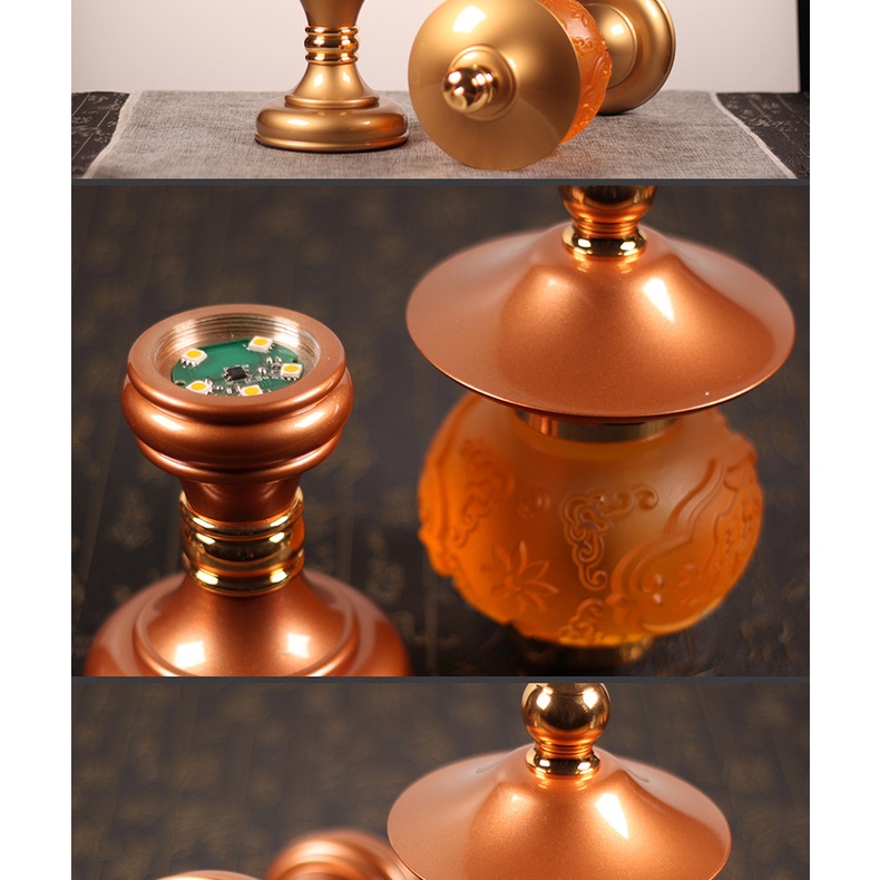 CẶP ĐÈN LED HOA LƯU LY THỜ CÚNG CAO CẤP