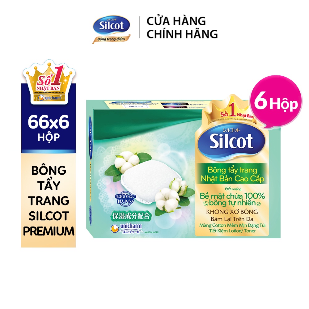 Bộ 6 Hộp bông trang điểm (Bông tẩy trang) cao cấp Silcot Premium 66 miếng/hộp