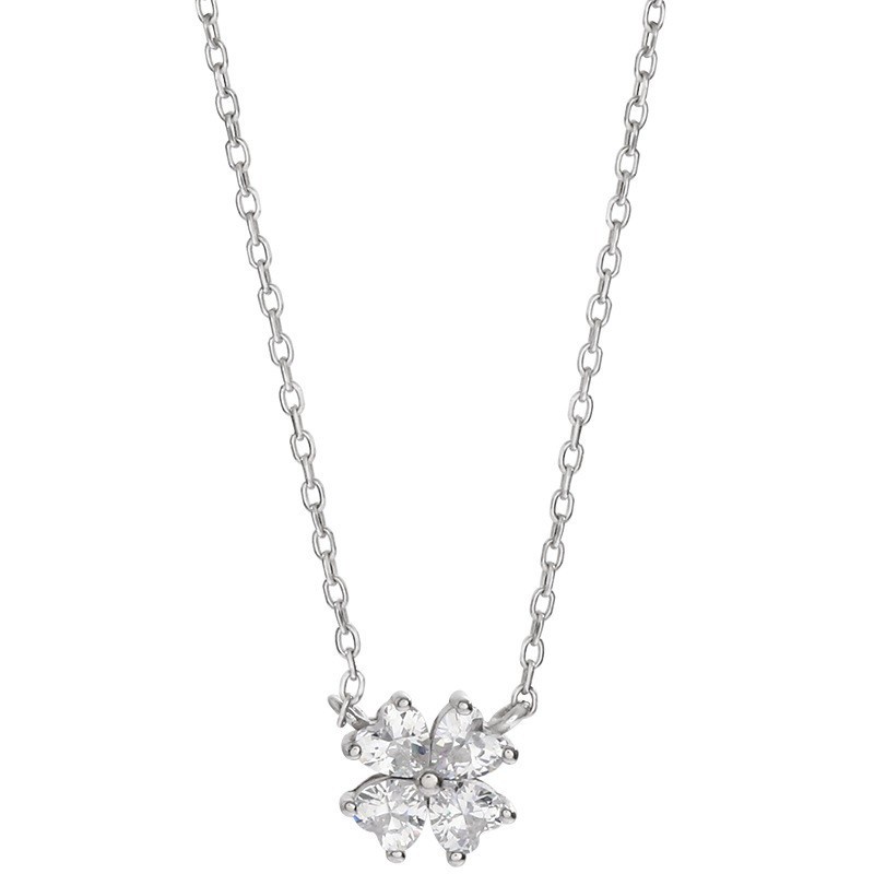 Vòng cổ Mặt Cỏ Ba Lá Đính Đá Zircon Trái Tim Màu Hồng Lấp Lánh Thời Trang Thanh Lịch Dành Cho Bạn Nữ