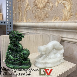 [Linh vật phong thủy] Combo 2 tượng đá trang trí phong thủy Thanh long - Bạch hổ | Size nhỏ để bàn làm việc