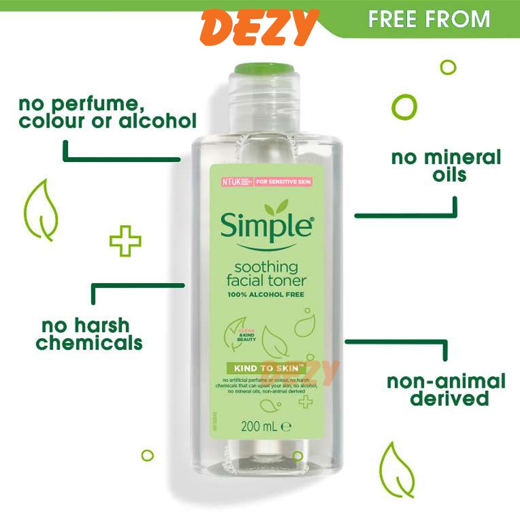 Toner Simple CHÍNH HÃNG Kháng Khuẩn Cho Da Mụn Dầu Dưỡng Ẩm Da Nhạy Cảm - Nước Hoa Hồng Toners Chăm Sóc Da Sắc Đẹp Dezy | BigBuy360 - bigbuy360.vn