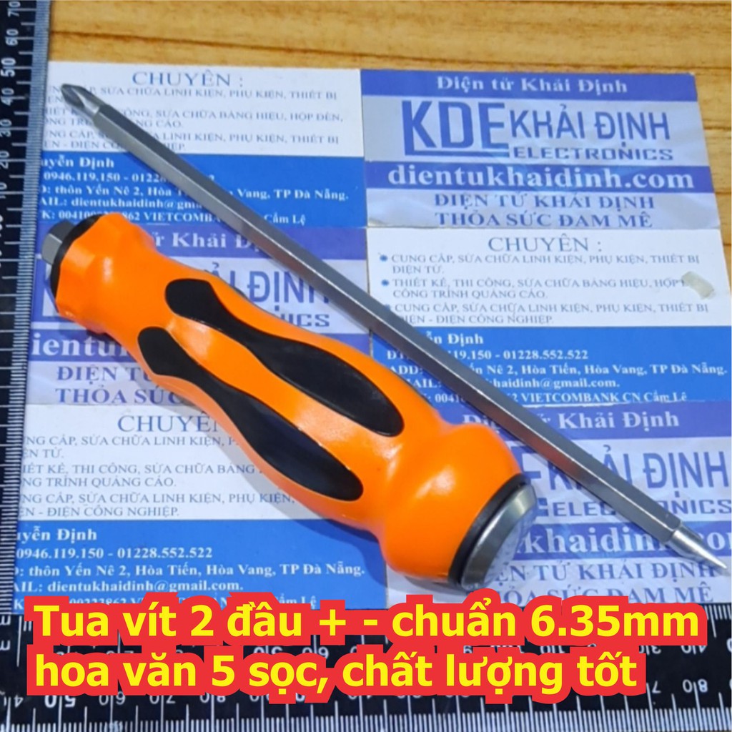 Tuốc nơ vít tua vít tô vít 2 đầu + - chuẩn 6.35mm hoa văn 5 sọc, chất lượng tốt kde6681