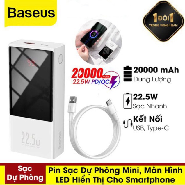 [CHÍNH HÃNG] Pin Sạc Dự Phòng Baseus 22.5W Power Bank 20000mah USB C PD Có Đèn LED Màn Hình Hiển Thị Thông Số, Sạc Nhanh