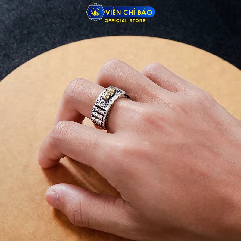 Nhẫn bạc nam nữ Tỳ Hưu Thiên Lộc khắc Lục Tự Chân Ngôn chất liệu bạc Thái 925 thương hiệu Viễn Chí Bảo N100896