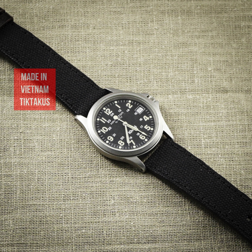 Dây đồng hồ vài dù 2 lớp khóa thép mạ vàng hồng Rose Gold cho seiko 5 SNK, Hamilton Khaki size 18mm - 22mm