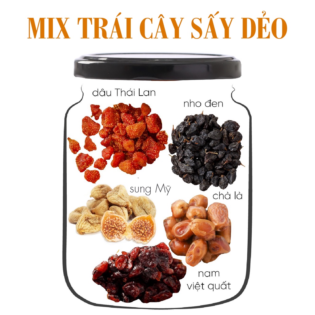 MIX TRÁI CÂY SẤY DẺO KHÔNG ĐƯỜNG 5 VỊ ăn vặt healthy cho người ăn kiêng ăn chay &amp; mẹ bầu kích thích vị giác &amp; tiêu hóa