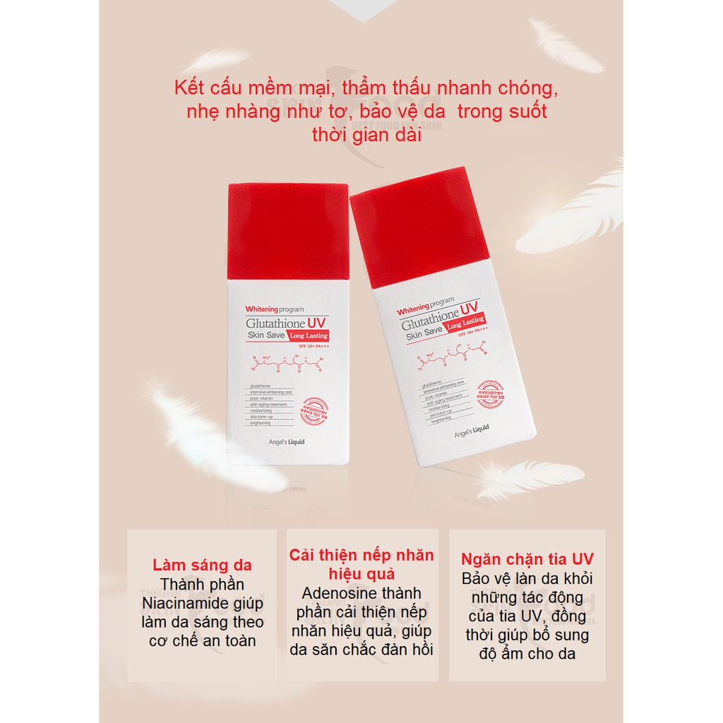 Kem Chống Nắng Dưỡng Trắng Da Angel’s Liquid Whitening Program Glutathione UV Skin Save Long Lasting SPF50+ PA+++ 50ml