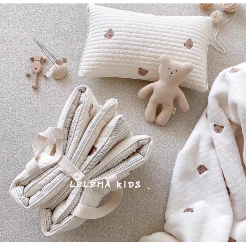 Nệm gối em bé bằng cotton thoáng khí họa tiết thêu xinh xắn