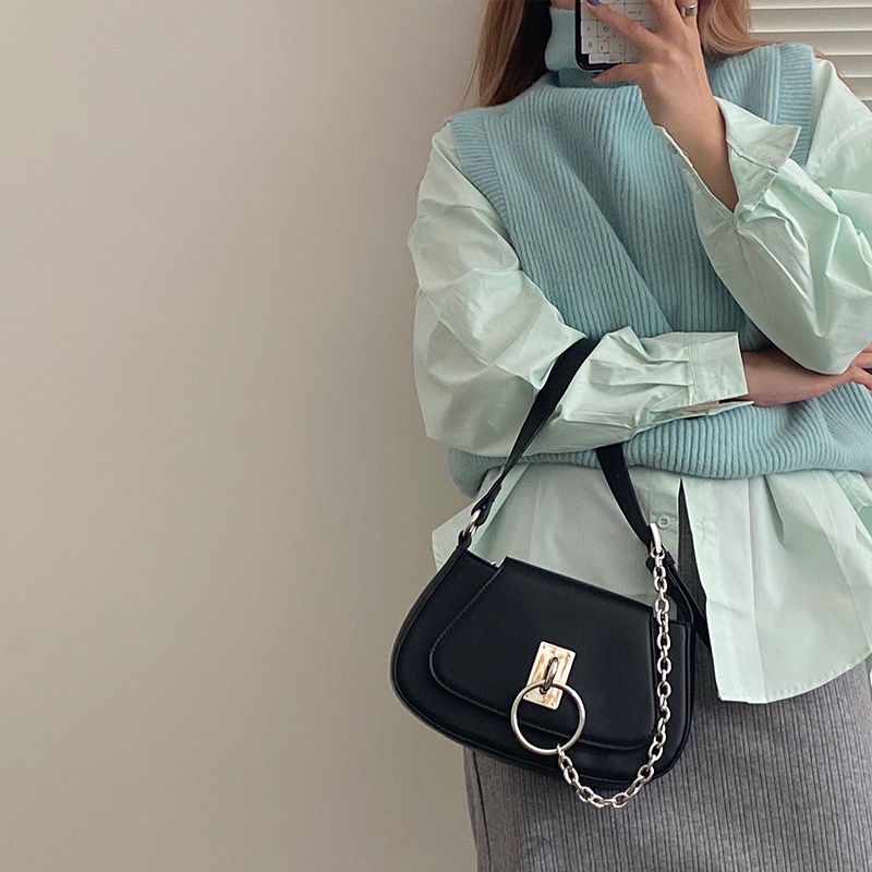 Túi xách đeo một bên vai có dây đeo xích trang trí dành cho nữ IELGY