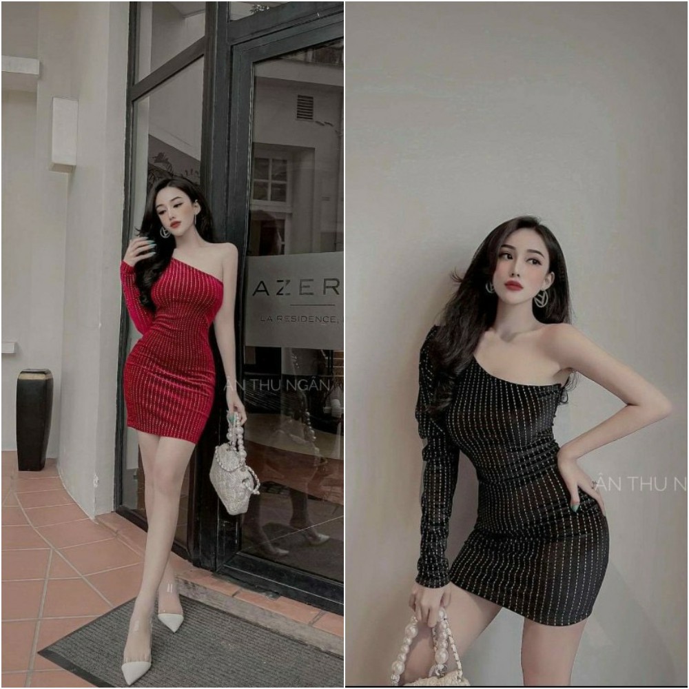 Đầm body lệch vai một bên tay dài form ôm khoe body cực chuẩn